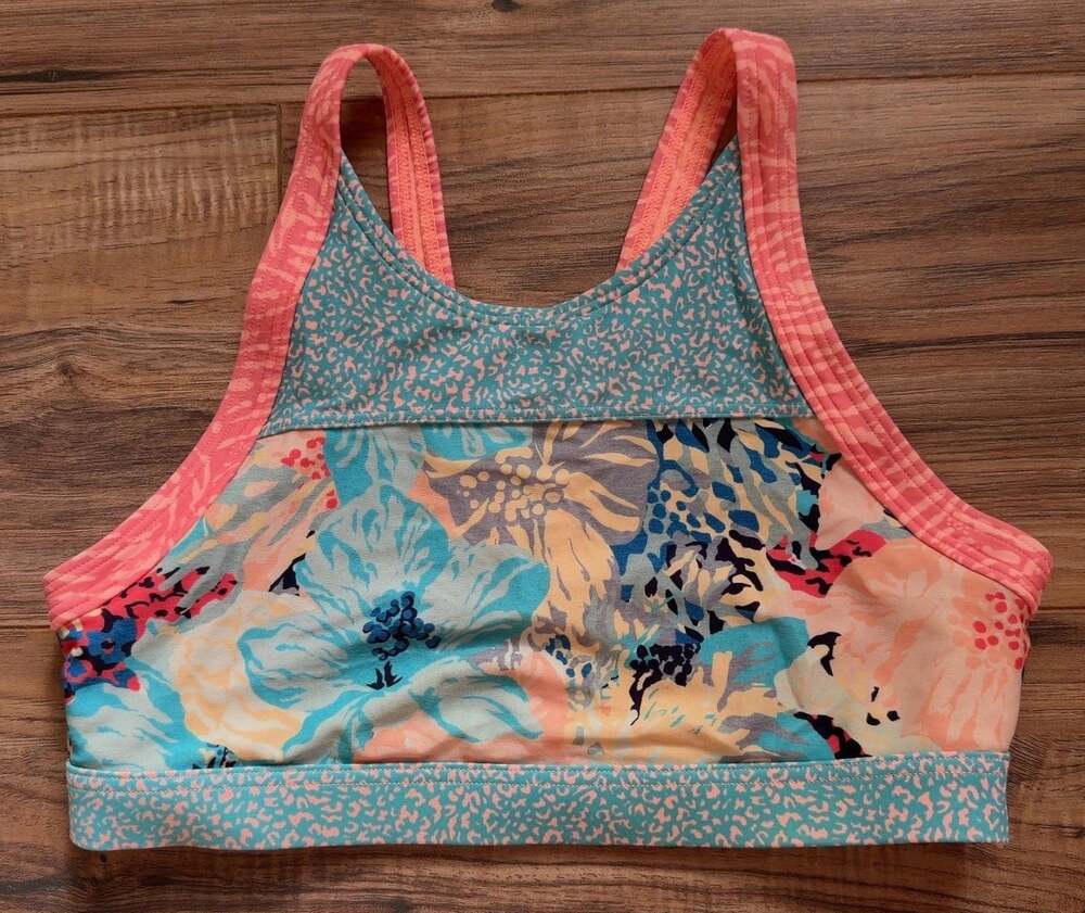 Athleta Girl Sports Bra High Neck Floral Animal Print Size XL 14 Kid Child